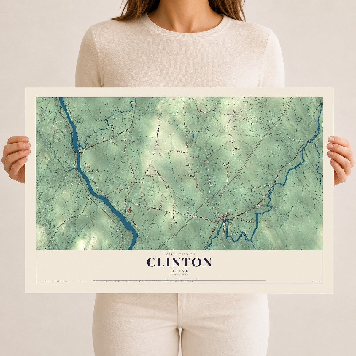 Clinton, Maine map print - 12 x 18 archival matte print