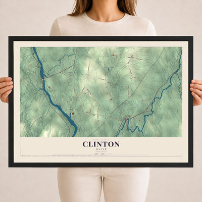 Clinton, Maine map print - 18 x 24 black Ayous wood frame