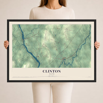 Clinton, Maine map print - 24 x 36 black Ayous wood frame