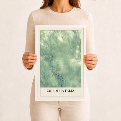 Columbia Falls, Maine map print - 12 x 18 white Ayous wood frame