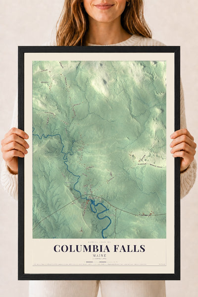 Columbia Falls, Maine map print - 18 x 24 black Ayous wood frame