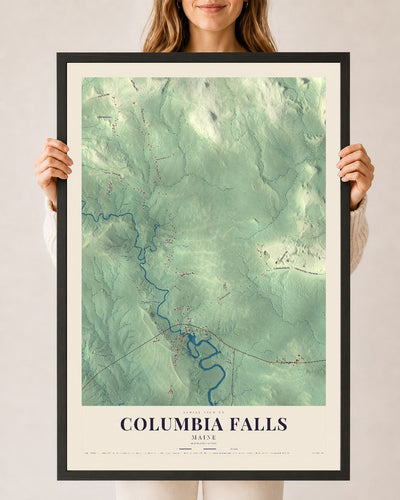 Columbia Falls, Maine map print - 24 x 36 black Ayous wood frame