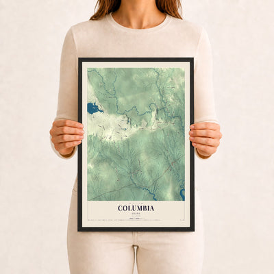 Columbia, Maine map print - 12 x 18 black Ayous wood frame
