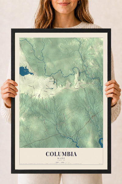 Columbia, Maine map print - 18 x 24 black Ayous wood frame