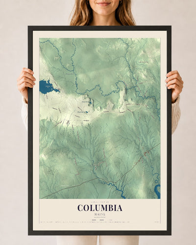 Columbia, Maine map print - 24 x 36 black Ayous wood frame