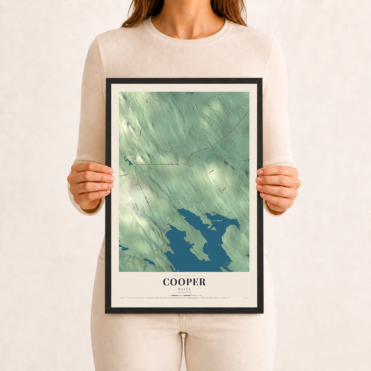 Cooper, Maine map print - 12 x 18 black Ayous wood frame