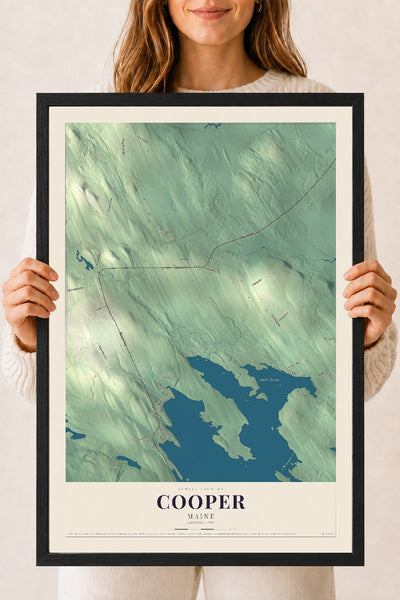Cooper, Maine map print - 18 x 24 black Ayous wood frame