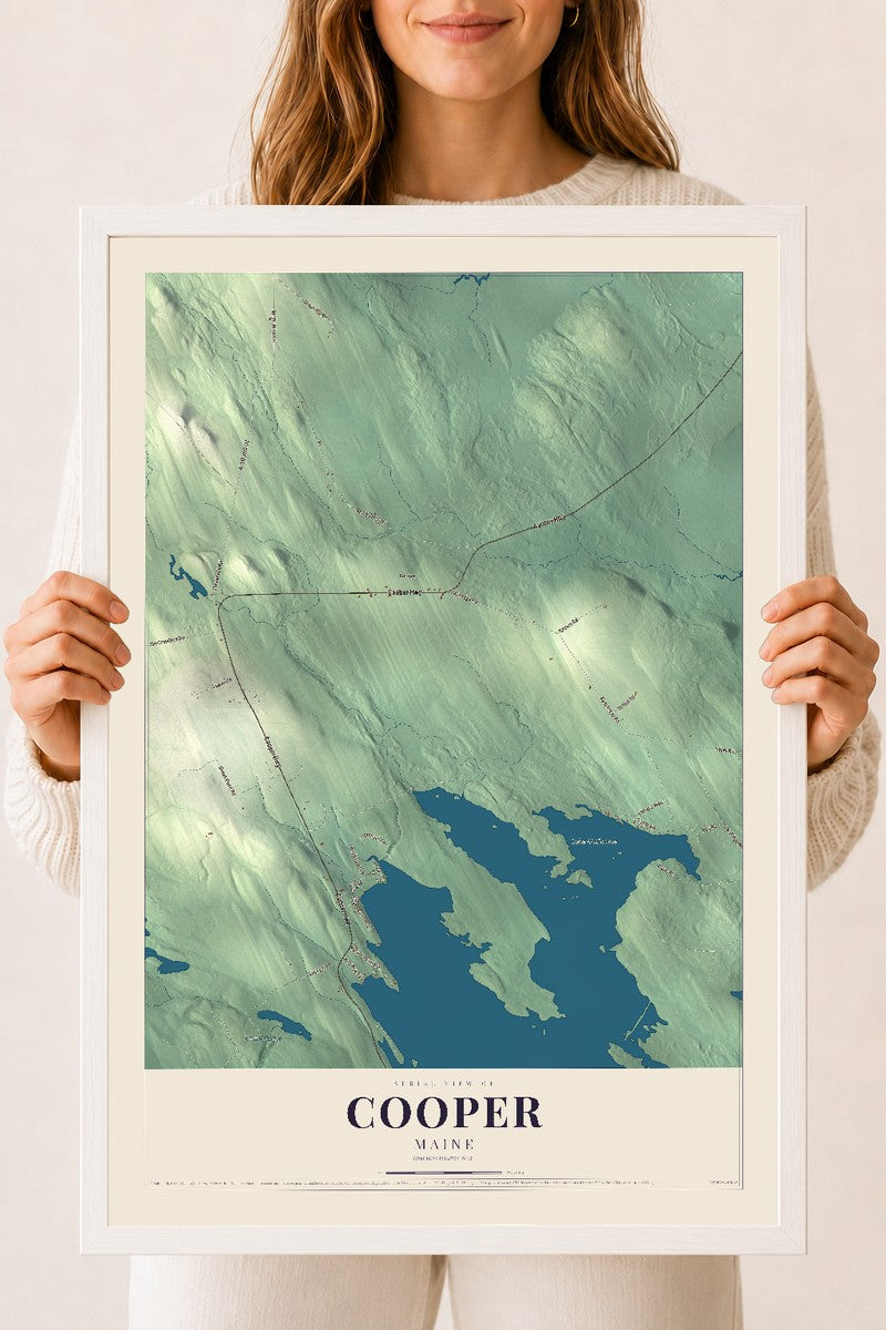 Cooper, Maine map print - 18 x 24 white Ayous wood frame