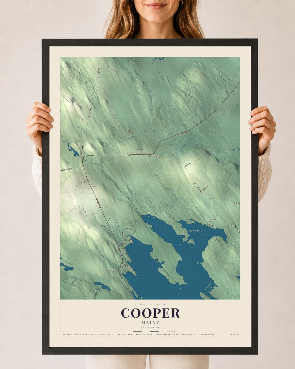 Cooper, Maine map print - 24 x 36 black Ayous wood frame