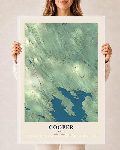 Cooper, Maine map print - 24 x 36 white Ayous wood frame