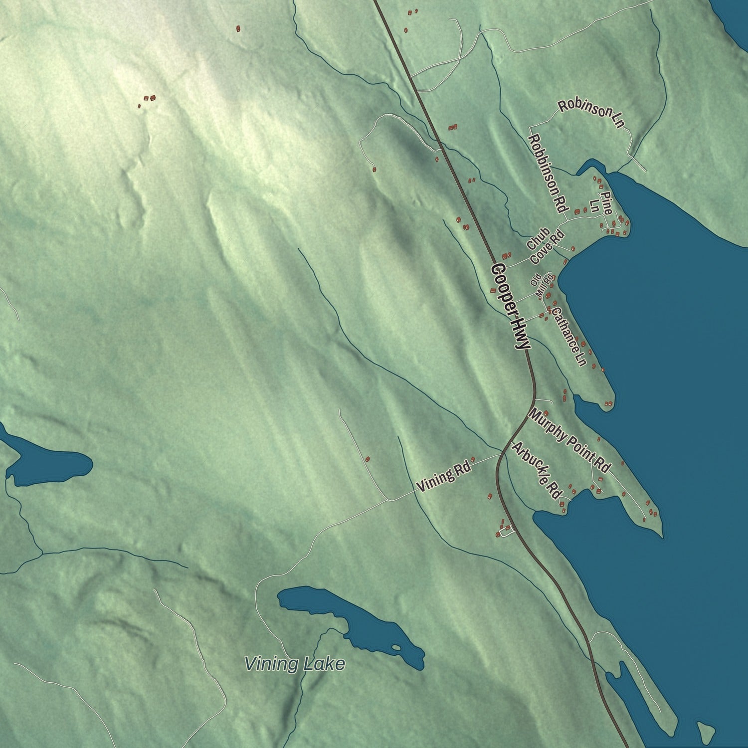 Terrain and local geography detail from the Cooper, Maine map