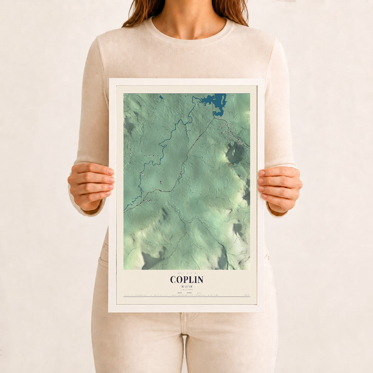 Coplin, Maine map print - 12 x 18 white Ayous wood frame