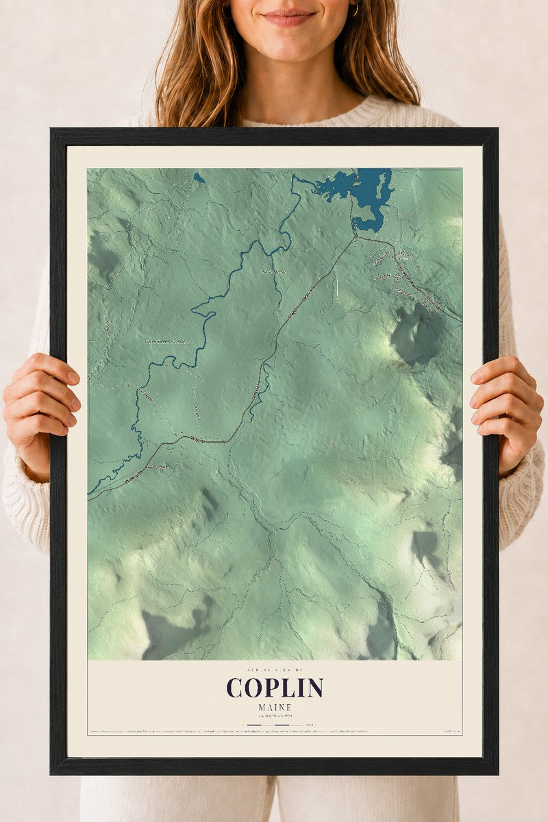 Coplin, Maine map print - 18 x 24 black Ayous wood frame