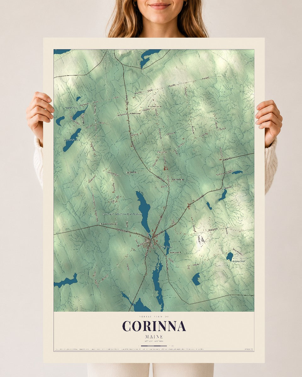 Corinna, Maine map print - 24 x 36 archival matte print