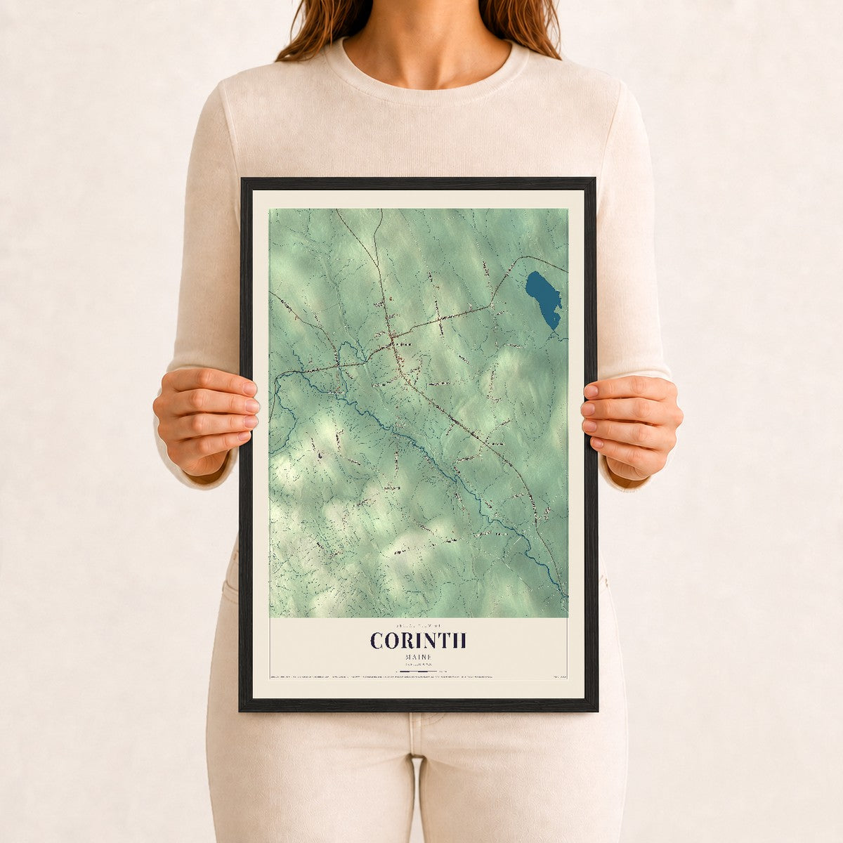 Corinth, Maine map print - 12 x 18 black Ayous wood frame