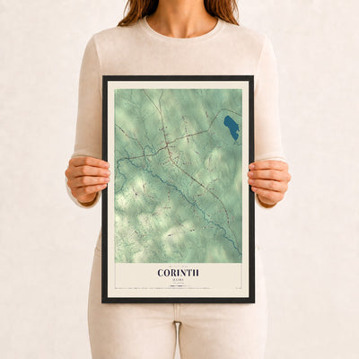Corinth, Maine map print - 12 x 18 black Ayous wood frame