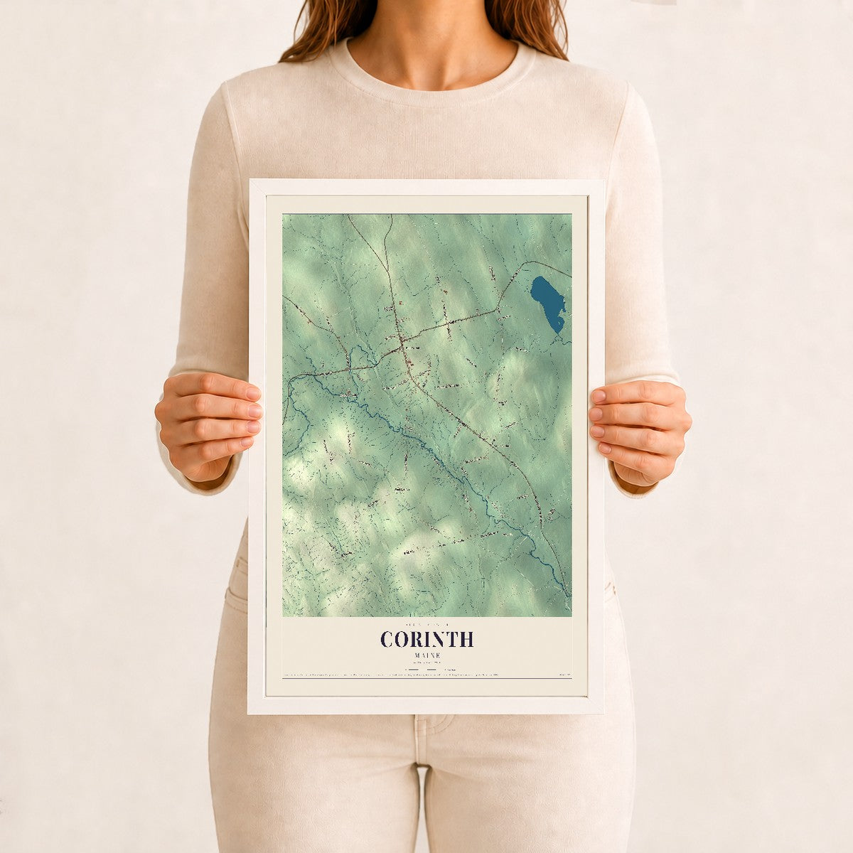 Corinth, Maine map print - 12 x 18 white Ayous wood frame