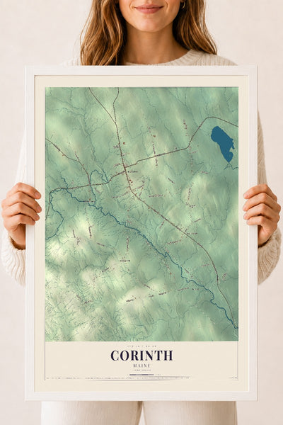 Corinth, Maine map print - 18 x 24 white Ayous wood frame