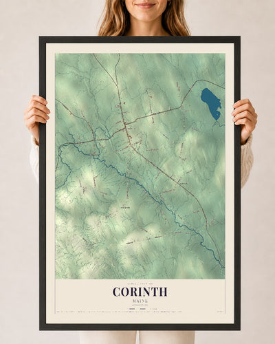Corinth, Maine map print - 24 x 36 black Ayous wood frame