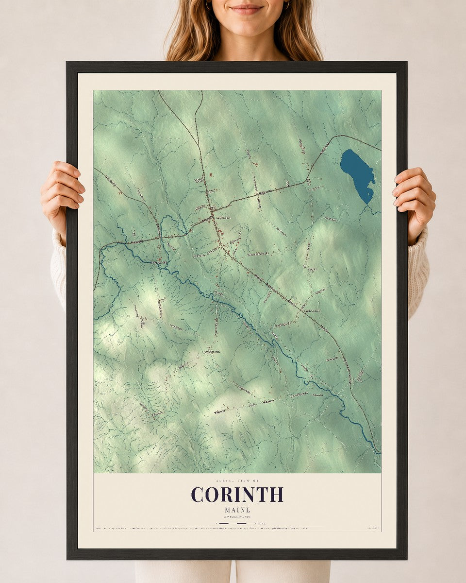 Corinth, Maine map print - 24 x 36 black Ayous wood frame