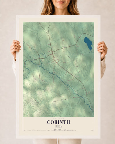Corinth, Maine map print - 24 x 36 white Ayous wood frame