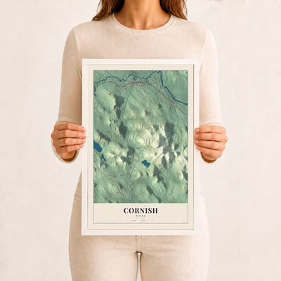 Cornish, Maine map print - 12 x 18 white Ayous wood frame