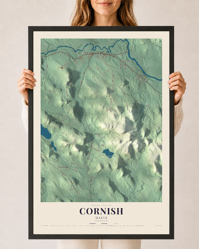 Cornish, Maine map print - 24 x 36 black Ayous wood frame
