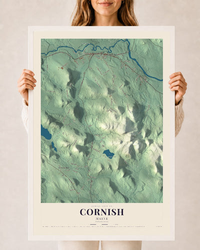 Cornish, Maine map print - 24 x 36 white Ayous wood frame