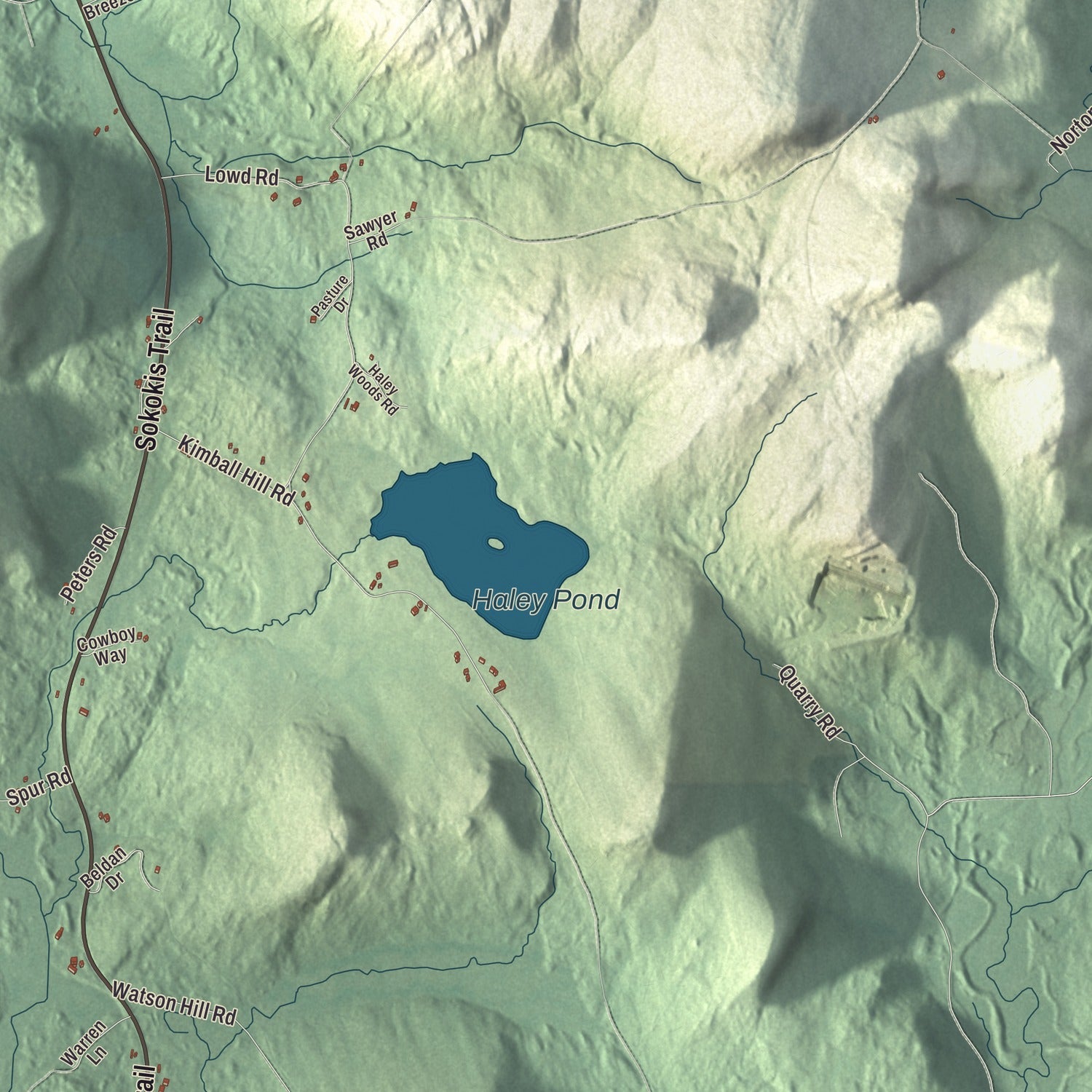 Terrain and local geography detail from the Cornish, Maine map