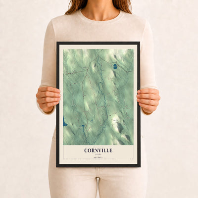 Cornville, Maine map print - 12 x 18 black Ayous wood frame