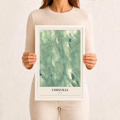 Cornville, Maine map print - 12 x 18 white Ayous wood frame