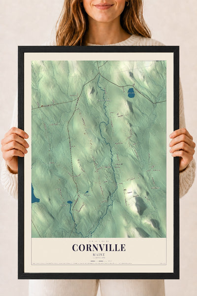 Cornville, Maine map print - 18 x 24 black Ayous wood frame