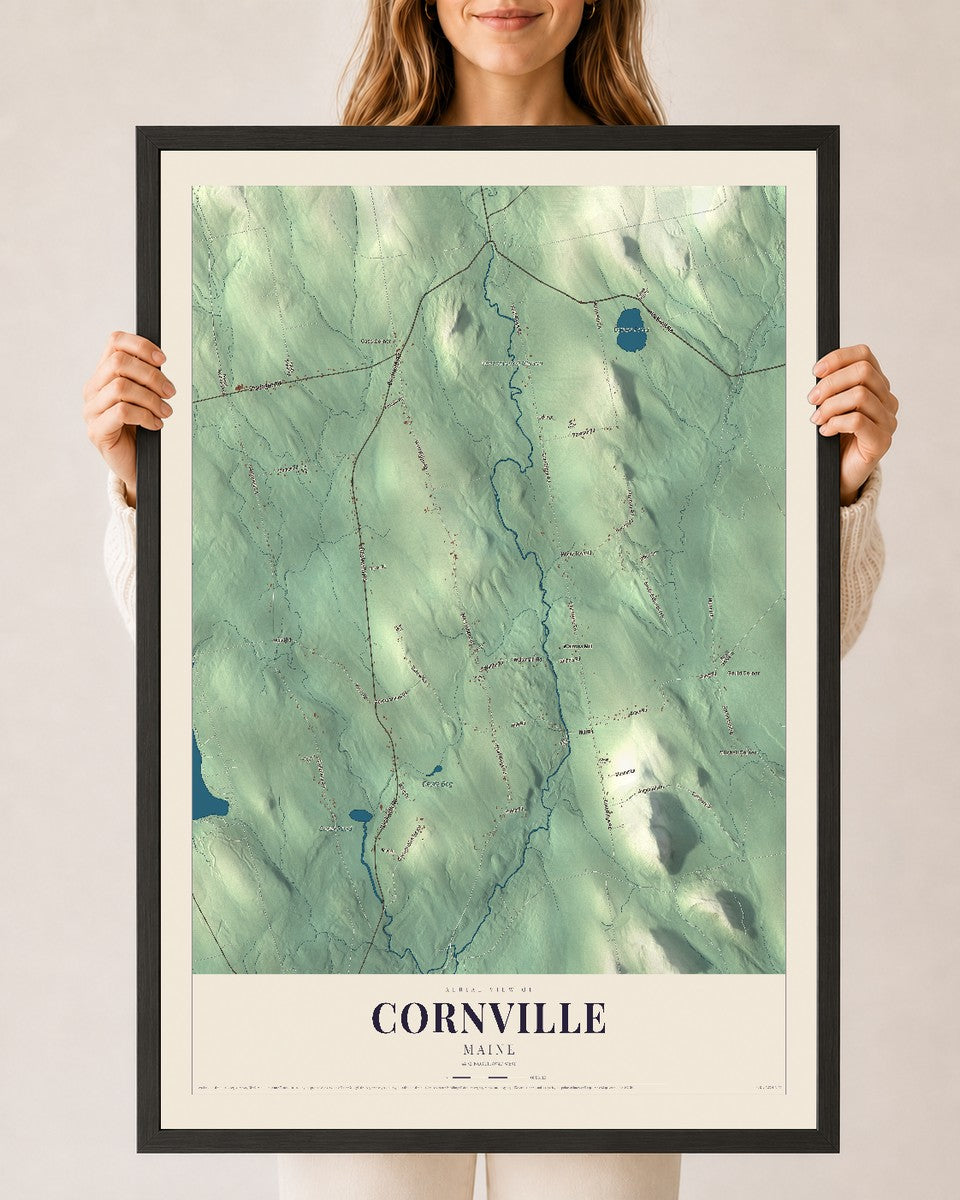 Cornville, Maine map print - 24 x 36 black Ayous wood frame