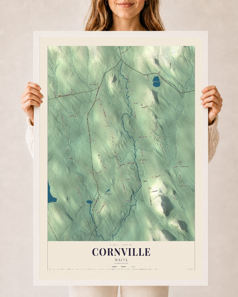 Cornville, Maine map print - 24 x 36 white Ayous wood frame