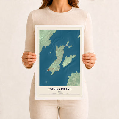 Cousins Island, Maine map print - 12 x 18 white Ayous wood frame