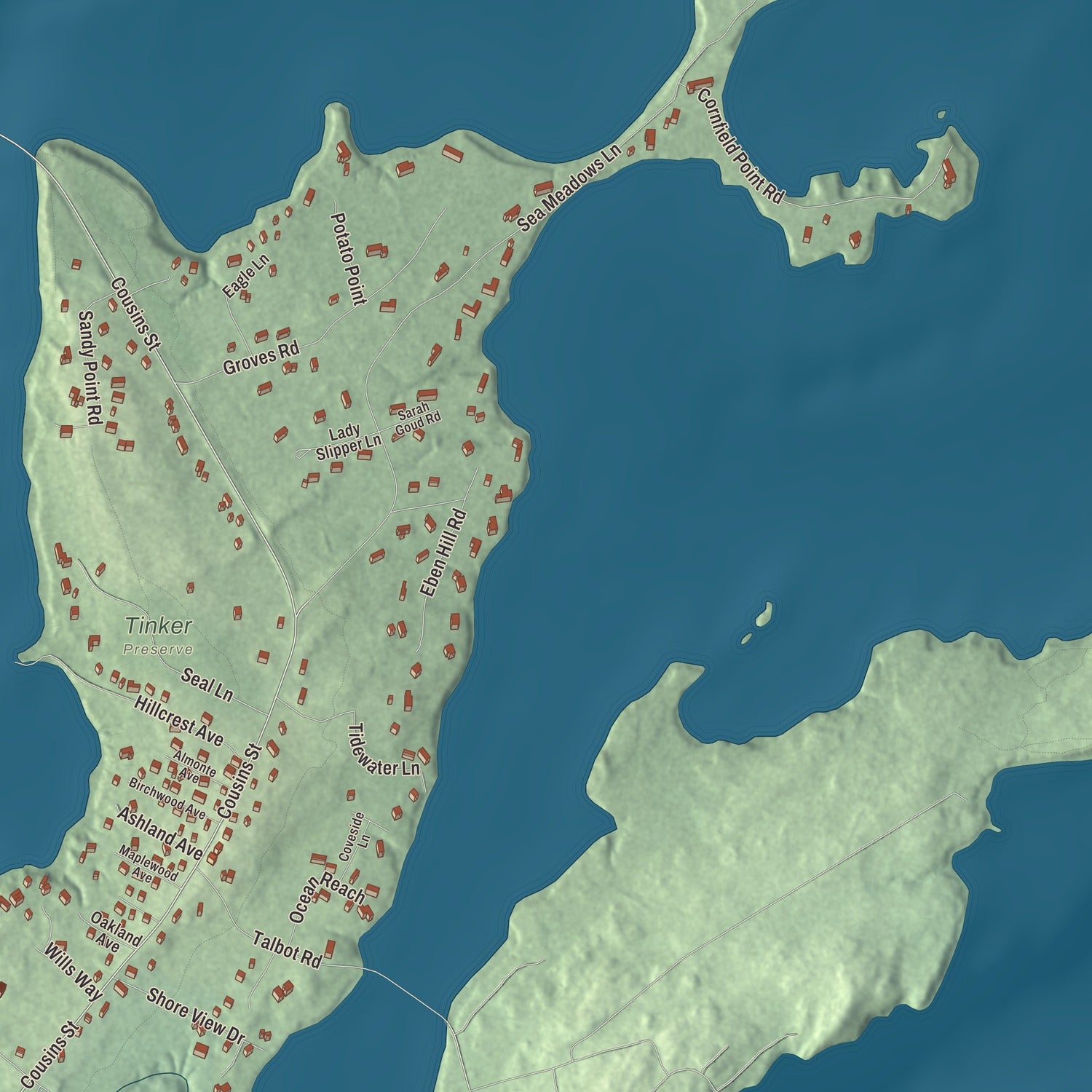 Terrain and local geography detail from the Cousins Island, Maine map