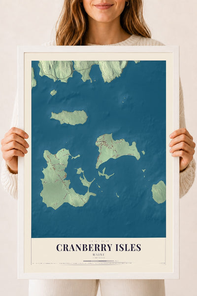 Cranberry Isles, Maine map print - 18 x 24 white Ayous wood frame