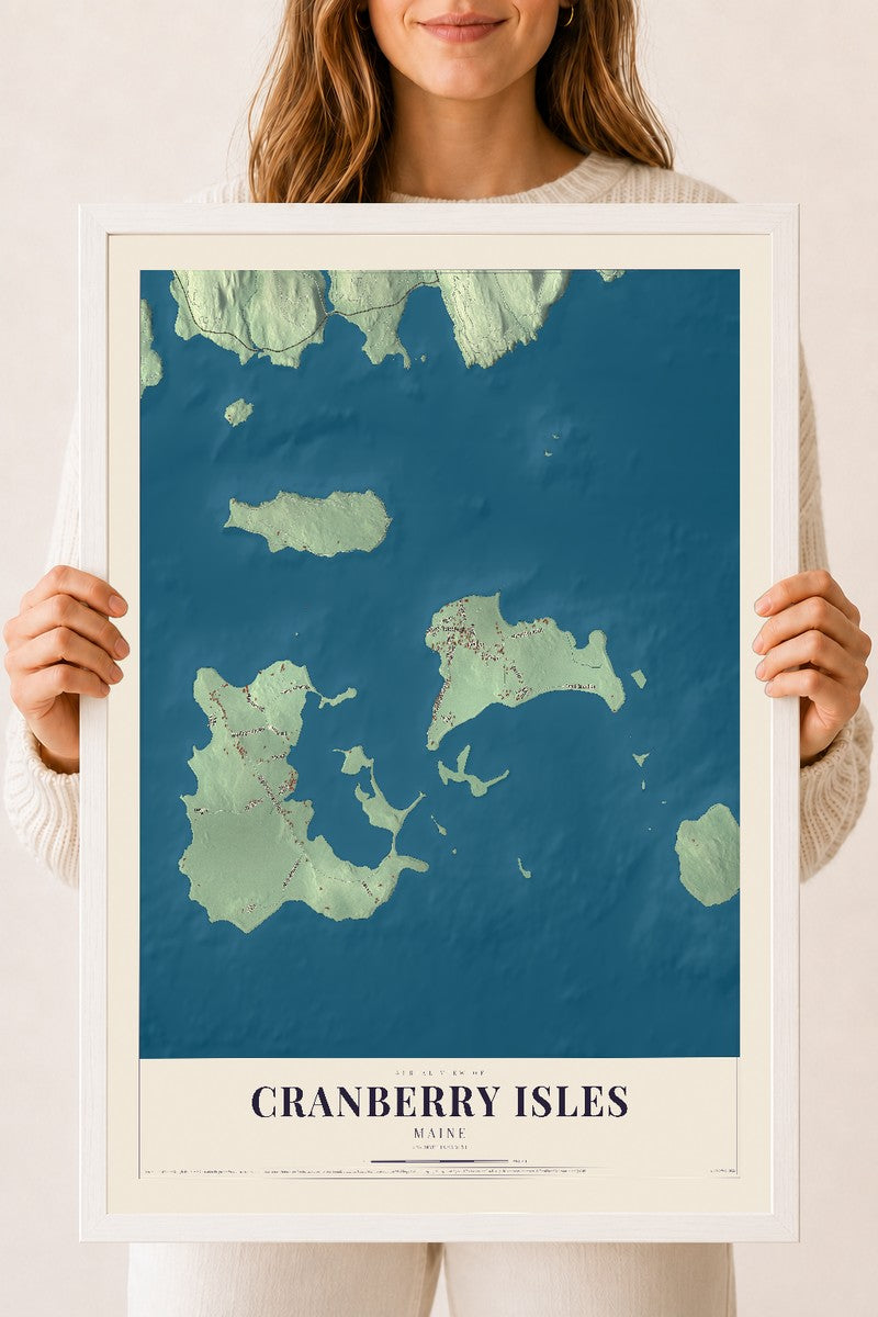 Cranberry Isles, Maine map print - 18 x 24 white Ayous wood frame