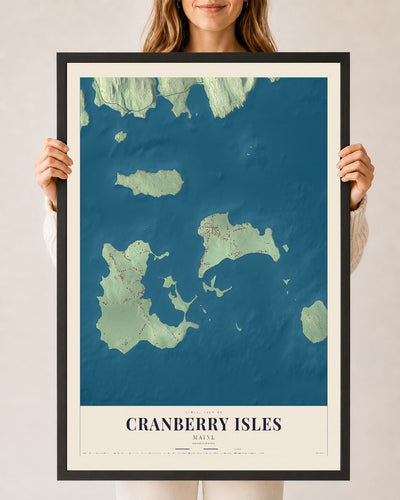 Cranberry Isles, Maine map print - 24 x 36 black Ayous wood frame