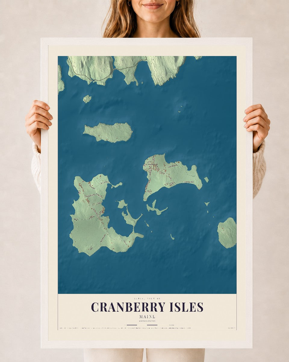 Cranberry Isles, Maine map print - 24 x 36 white Ayous wood frame