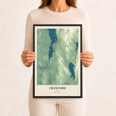 Crawford, Maine map print - 12 x 18 black Ayous wood frame