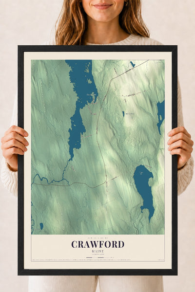 Crawford, Maine map print - 18 x 24 black Ayous wood frame