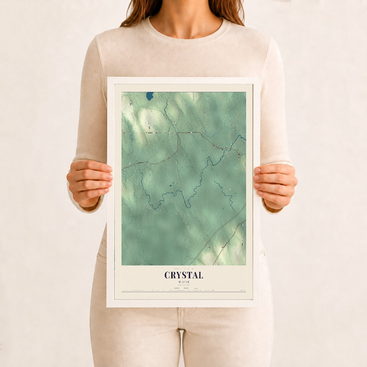 Crystal, Maine map print - 12 x 18 white Ayous wood frame