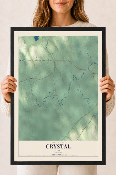 Crystal, Maine map print - 18 x 24 black Ayous wood frame