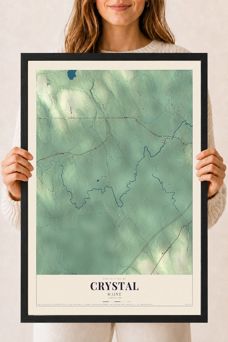 Crystal, Maine map print - 18 x 24 black Ayous wood frame