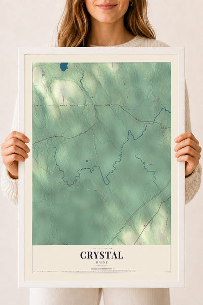 Crystal, Maine map print - 18 x 24 white Ayous wood frame