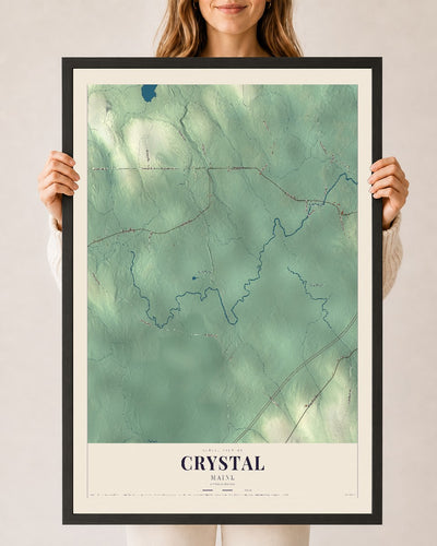 Crystal, Maine map print - 24 x 36 black Ayous wood frame