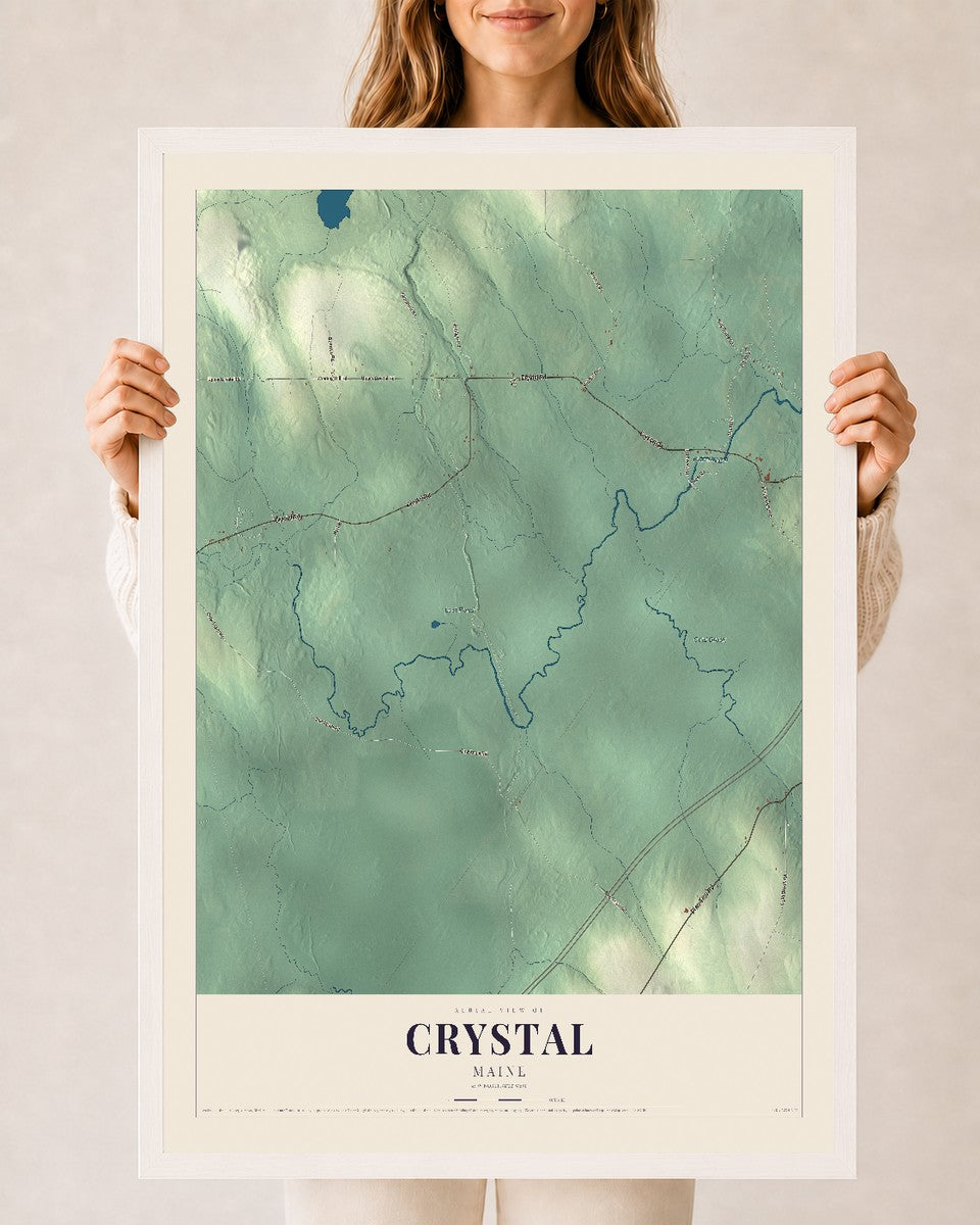Crystal, Maine map print - 24 x 36 white Ayous wood frame
