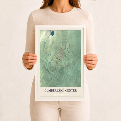 Cumberland Center, Maine map print - 12 x 18 white Ayous wood frame