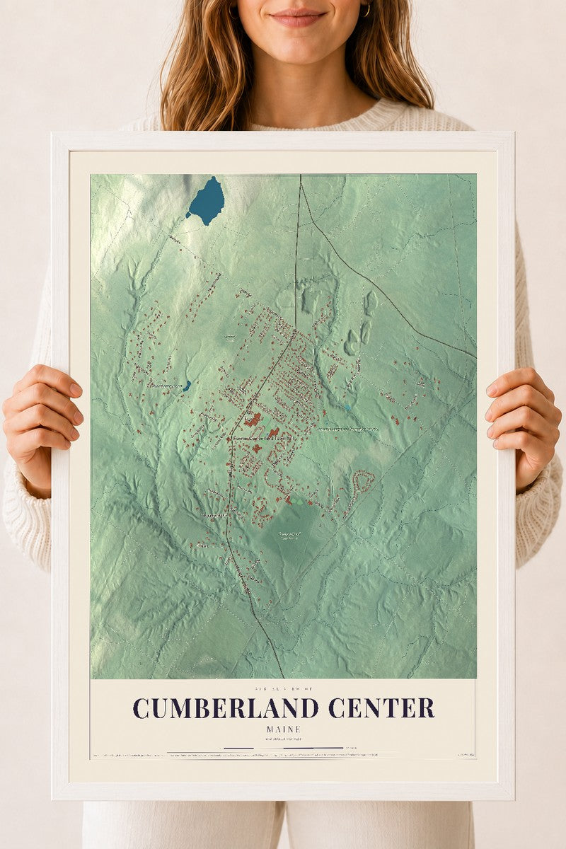 Cumberland Center, Maine map print - 18 x 24 white Ayous wood frame